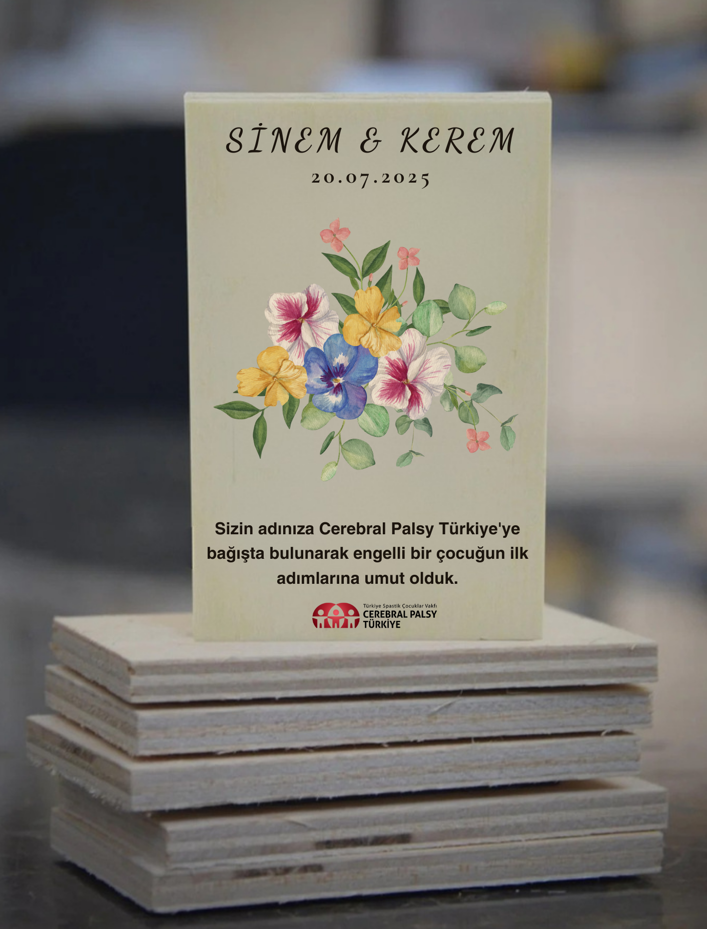 Ahşap Nikah Magneti - Orman Çiçekleri