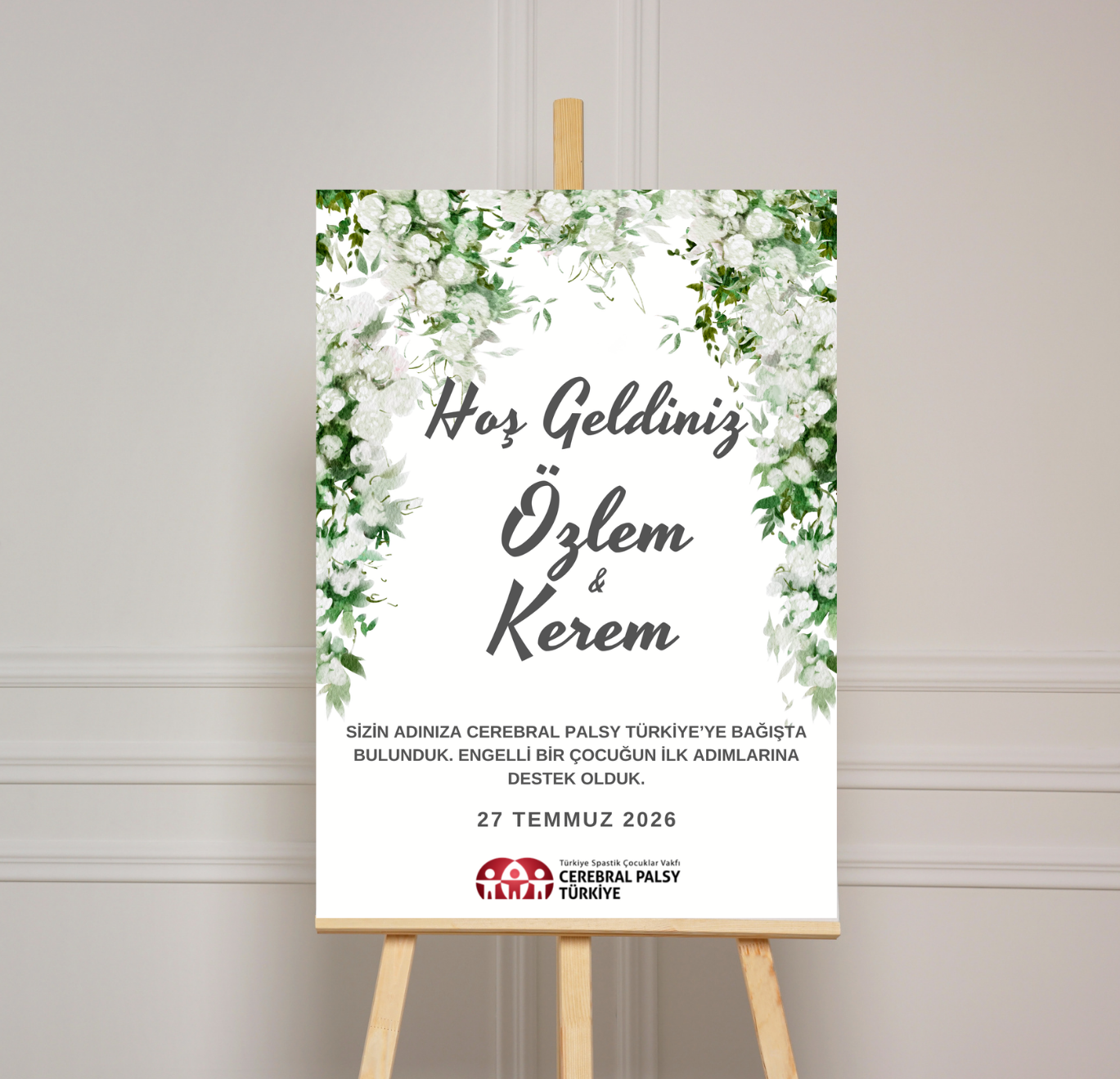 Nikah Davetli Karşılama Panosu - Beyaz Güller