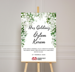 Nikah Davetli Karşılama Panosu - Beyaz Güller