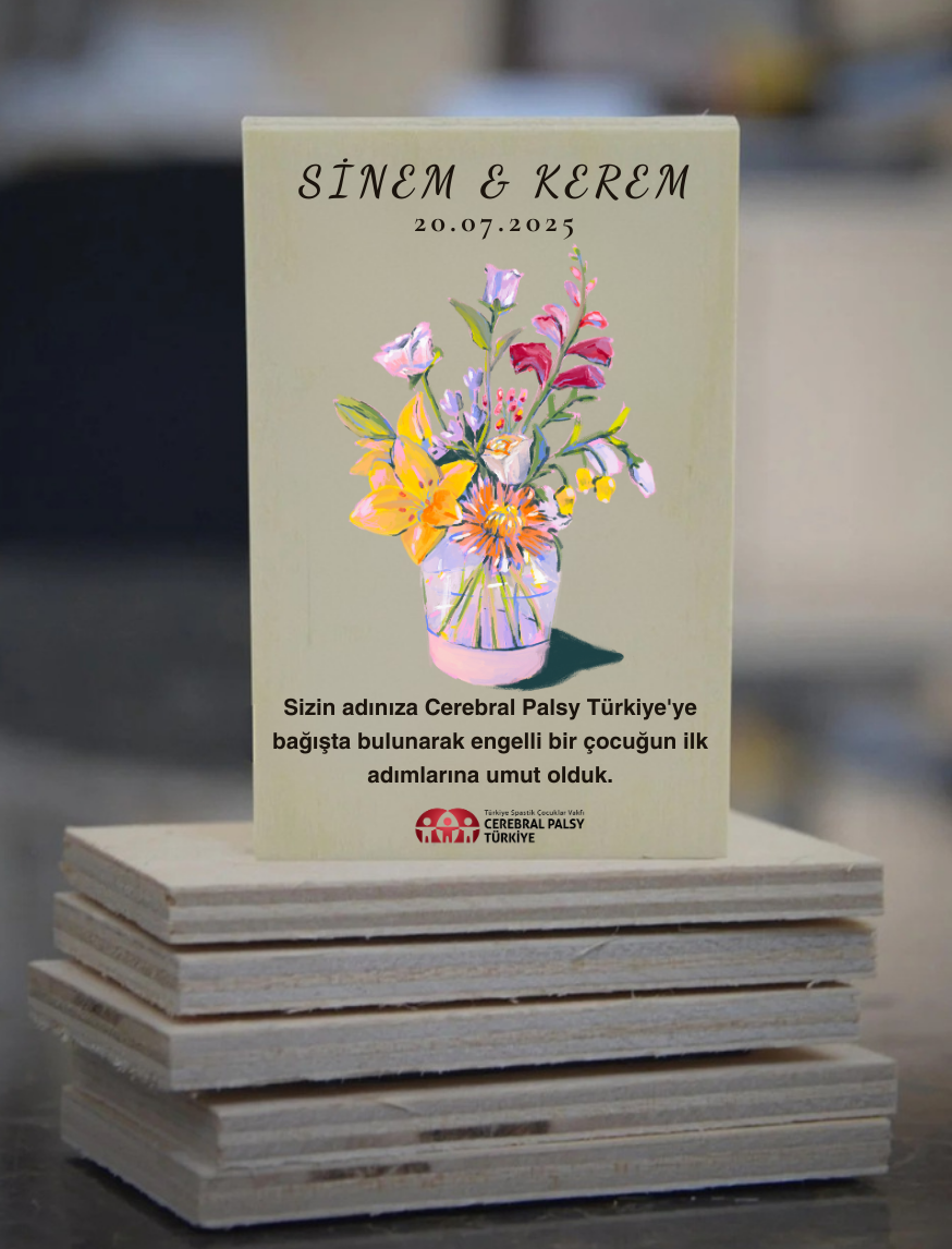 Ahşap Nikah Magneti - Çiçek Vazosu