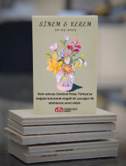 Ahşap Nikah Magneti - Çiçek Vazosu