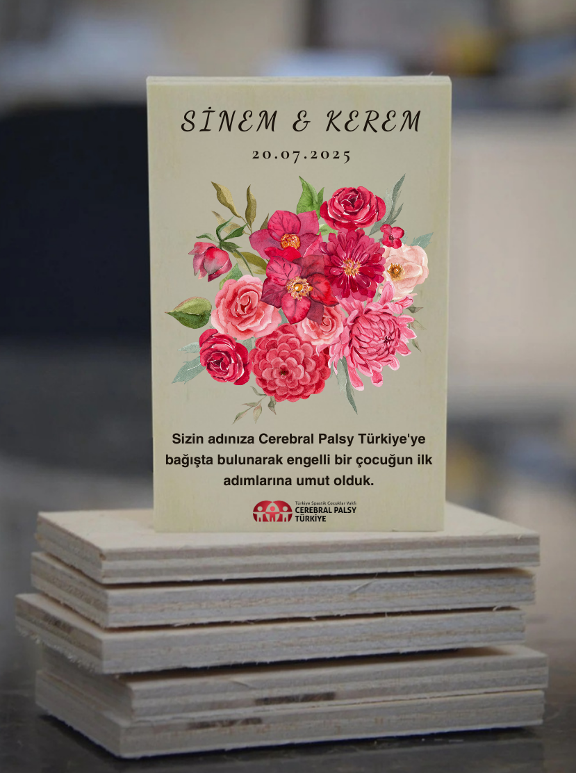Ahşap Nikah Magneti - Kırmızı Gül Buketi