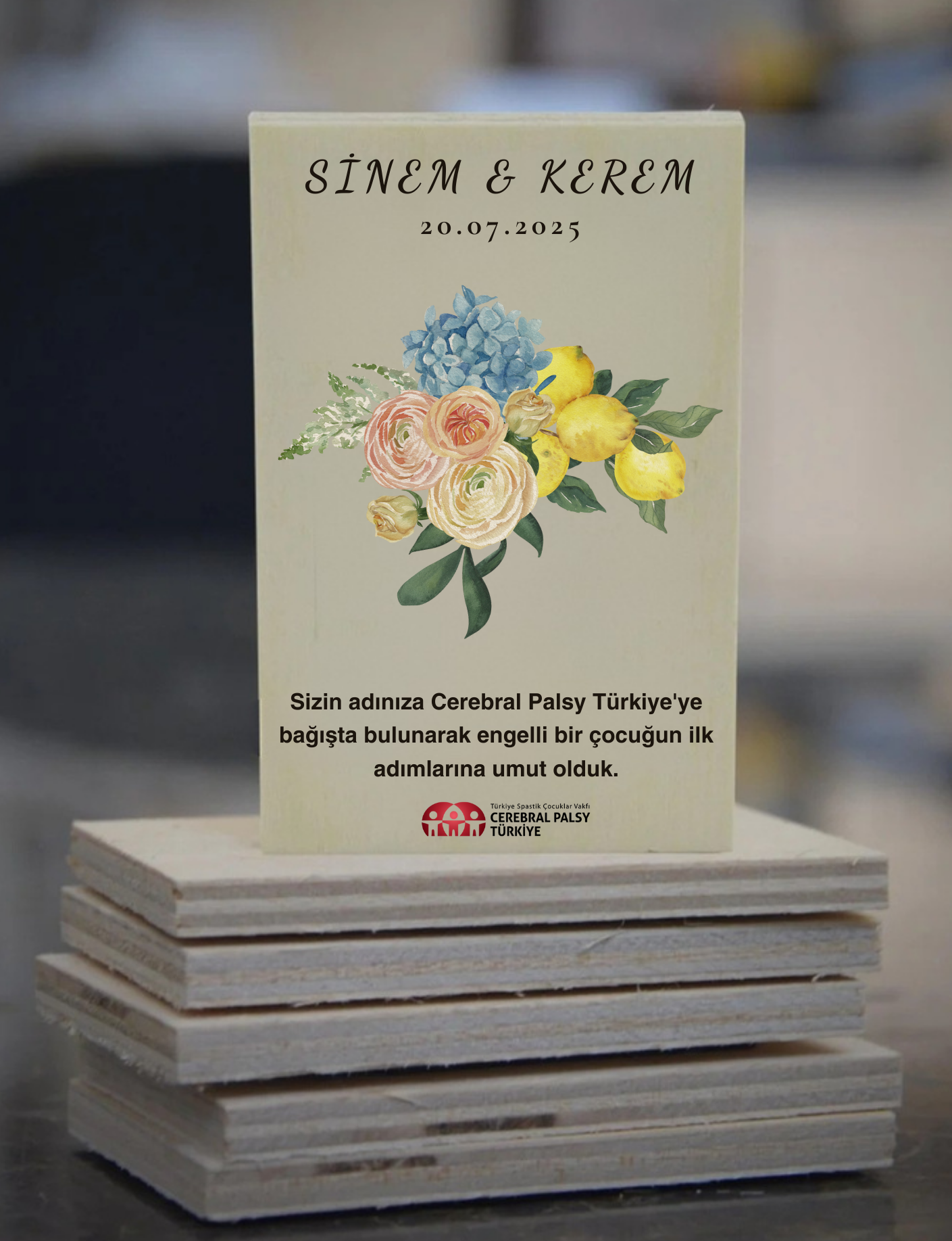 Ahşap Nikah Magneti - Limon Çiçeği