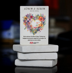 Taş Nikah Magneti - Çiçekli Kalp Buketi