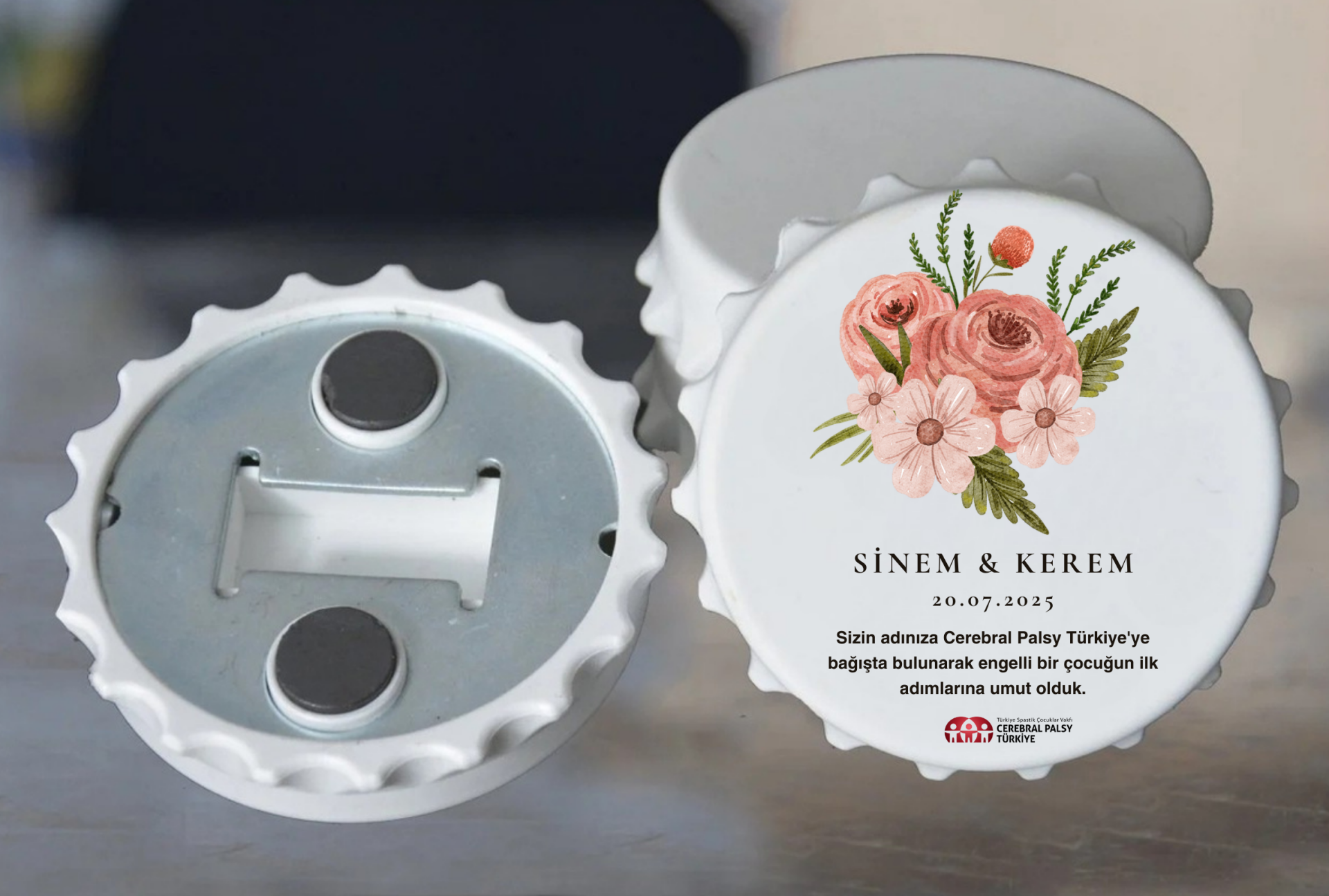 Açacak Nikah Magneti - Turuncu Çiçek Buketi