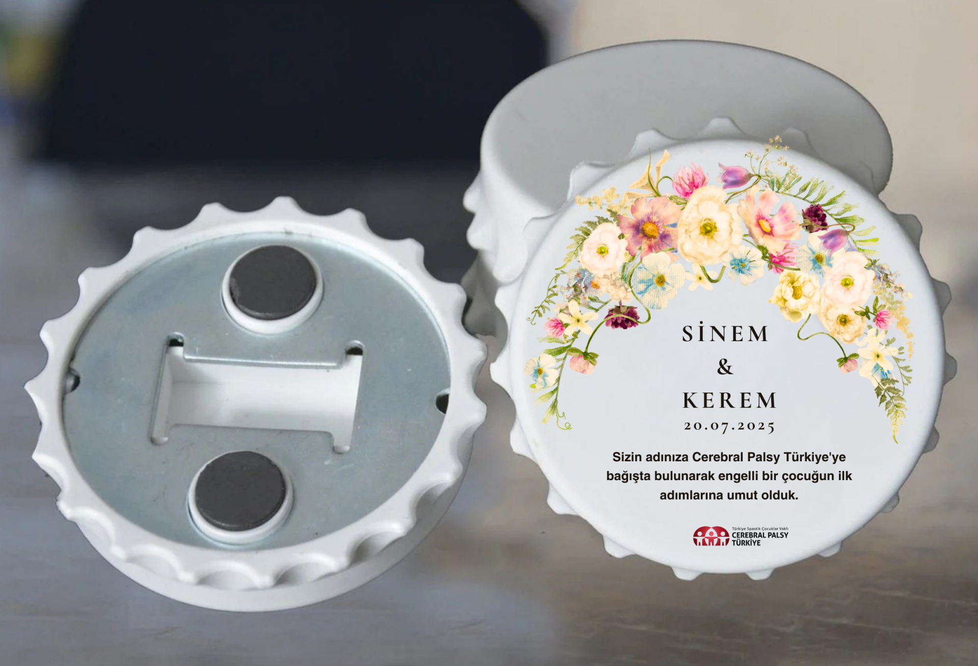 Açacak Nikah Magneti - Yarım Çember Çiçekler